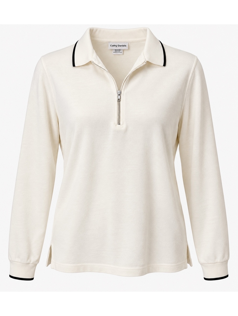 Vintage Cathy Daniels Women’s M Cream Half Zip Polo Long Sleeve Preppy 90s